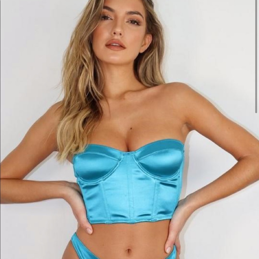 NWT Missguided Teal Satin Corset Bralet